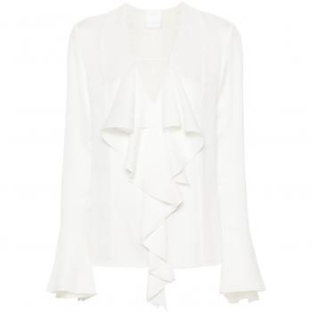 Givenchy Women's Silk Ruffled Blouse Shirt in White | Size 38 | BW617J14W0