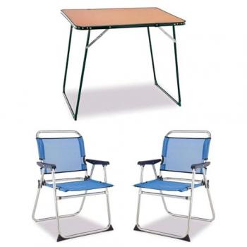 Pack Mesa Plegable Multiusos Solenny 80x60 cm con 2 Sillas Plegables Altas de Jardín o Playa