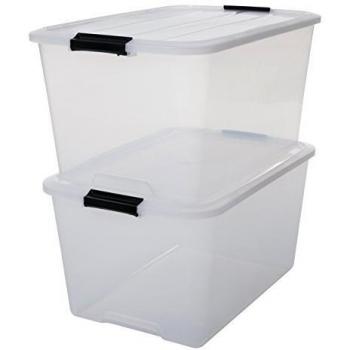 Iris Ohyama, Juego de 2 cajas de almacenamiento, 45 L, con cierre a presión, apilable, sala de estar, dormitorio, garaje - Top Box TB-45 - Transparente