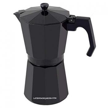 Cafetera Italiana de Aluminio Negro para Inducción, 6 Tazas, Resistente y Clásica