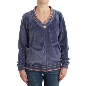 Roberto Cavalli Women's Blue Velvet Zip-Up Sweater - Size L (IT46|XL)