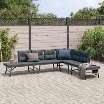 Banco de jardín con set de almohadas 4 piezas, acero pintado en polvo negro