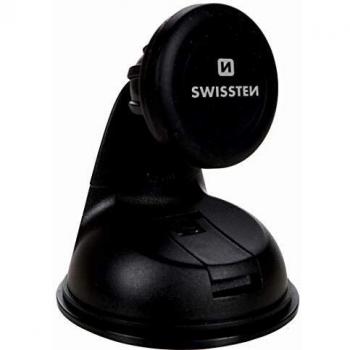 Swissten M1 - Soporte magnético para teléfono móvil para coche con ventosa para salpicadero y parabrisas, con 3 imanes para iPhone, iPad, Samsung, Huawei, LG, XIAOMI