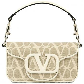 Valentino Garavani Women's Locò Shoulder Bag in Beige, White Leather Shoulder Bag with Magnetic Closure, ONE SIZE