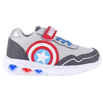 Zapatillas Deportivas con LED The Avengers Gris, características: luces LED, diseño de Los Vengadores, color gris, talla 33 EU, velcro para facilitar su independencia y comodidad, refuerzo en la puntera