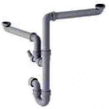 Geberit - Sifón Curvo Geberit Para Dos Fregaderos, Con Boquilla De Escuadra Para Manguera, Salida Horizontal: D40Mm G1 1/2 Blanco Alpino
