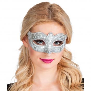 Boland 00339 - Máscara de ojos Venecia Felina, plata, banda elástica, adornos, baile de máscaras, Venecia, carnaval, fiesta temática, disfraz
