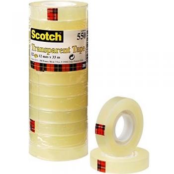 Lote de 12 cintas adhesivas 550, transparentes, 12 mm x 33 m