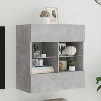 Mueble TV de pared con luces LED 58,5x30x60,5 cm en color gris hormigón, diseño moderno para salón, incluye iluminación LED integrada