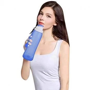 500 ml/17 oz botella de agua de silicona sin BPA, aprobado por la FDA, respetuoso con el medio ambiente, plegable, a prueba de fugas, Samsung Galaxy S3 MINI i8190 mosquetón - para senderismo, Camping, ciclismo, running, bicicleta, viaje, color azul