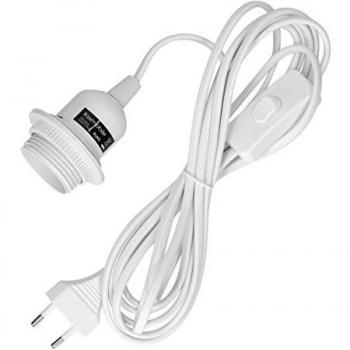 Portalámparas E27 con interruptor y enchufe UE, 5m de cable, color blanco