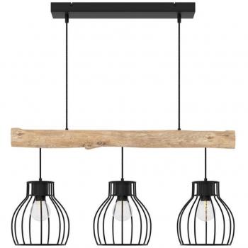 Lámpara colgante de 3 luces en madera de eucalipto y metal negro - Rendez-Vous Déco