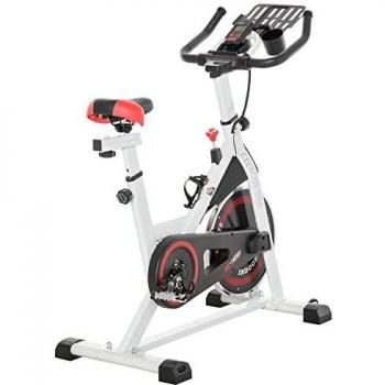 HOMCOM Bicicleta Estática Bicicleta de Fitness Pantalla LCD Asiento Manillar Ajustable Volante de Inercia 8kg Resistencia Regulable 103x53x110-114 cm Acero Blanco