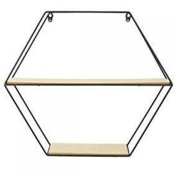 Estantería hexagonal de madera y metal 46 cm - Negro y Beige