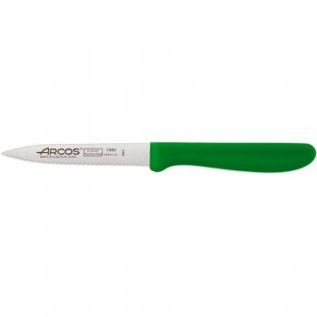 Arcos Serie Genova, Cuchillo Mondador, Hoja Serrada de Acero Inoxidable de 100 mm, Mango de Polipropileno Color Verde