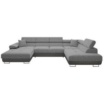 Sofá rinconero Comfivo S103, gris, función de descanso, caja de ropa de cama, 346x203x70cm