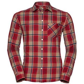 Odlo Shirt l/s Logger Camisas y Camisetas, Hombre, Azul ópalo-Rojo Dahlia-Gris Lead-Cuadros, Extra-Large