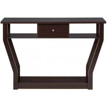 Mesa Consola Moderna Costway con Cajón y 3 Repisas, color Marrón, dimensiones 120 x 30 x 81 cm, ideal para Entrada, Salón, Dormitorio y Oficina