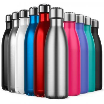 Invool de Botella de Agua de Acero Inoxidable,diseño de Pared Doble,Boca estándar,para Correr, Gimnasio, Yoga, Ciclismo,500ML,Acero Inoxidable