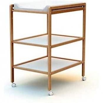 Cambiador Essentiel de Madera de Haya Barnizada con 2 Estantes y Ruedas, Compacto 75 x 58 x 94 cm