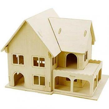 Kit de Construcción 3D en Madera - Casa con Veranda, 22.5x16x17.5 cm, Triplex, 1 Pieza