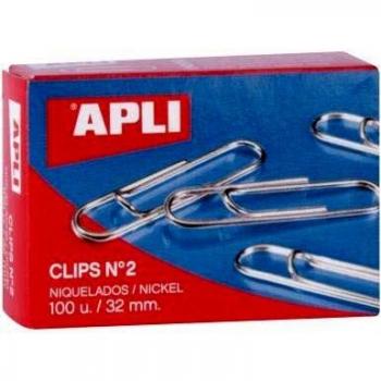Caja de Clips Nº2 Apli 11711 Niquelados - 100 Unidades - 32mm