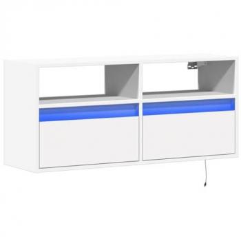 Mueble TV Multimedia con Luces LED, Estantería para Televisión de Pared, 100 x 31 x 45 cm, Color Blanco