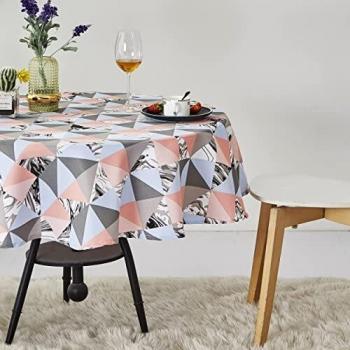 DALINA TEXTIL Mantel de Mesa Antimanchas Redonda de EstampadoTriángulos Multicolor Tejido Impermeable