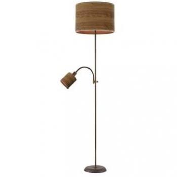 Pie de Salón Armonía 1xE27 + 1xE14 Marrón Madera Oscura con Lector 155x40x40 cm