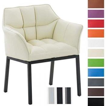 Sillón de salón Octavia en estilo Chesterfield, simil cuero crema y negro, con armlehnen y estructura de acero inoxidable