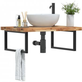 Estante de lavabo de pared acero y madera maciza de acacia Vidaxl Marrón