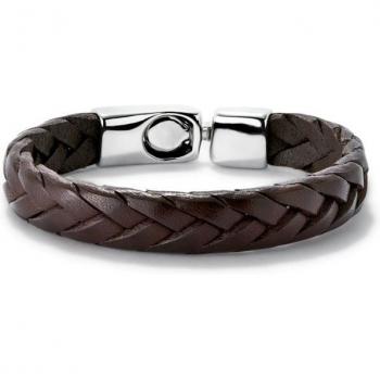 UNO de 50 Sterling Silver Plated Natural Brown Braided Leather Bracelet