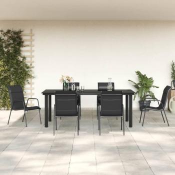 7-Piece Black Steel and Textilene Garden Dining Set