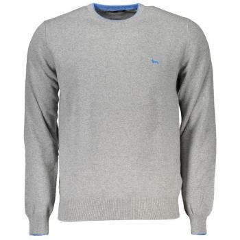 Chic Gray Crew Neck Sweater with Contrast Details - XL