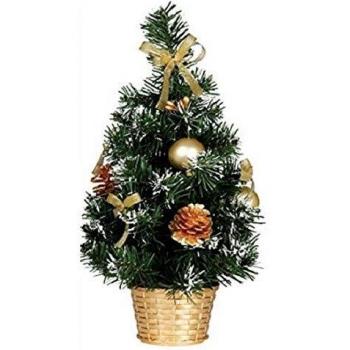 Árbol de Navidad Decorado Oro Nevado de 30 cm con Maceta