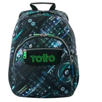 Mochila Escolar TOTTO Gommas Mixer Black, Modelo Mediana, Capacidad 15 L, Bolsillo para PC 14, Bolsillo Botella, Espaldar Ergonómico con Flujo de Aire, Cómodas Correas