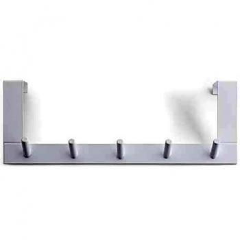 Rayen Colgador para Puertas 5 Ganchos, Acero Pintado, Blanco, 36x12,5x4 cm
