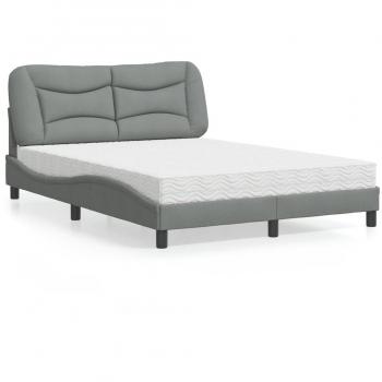 Cama con colchón de Tela Gris Claro 140x190cm