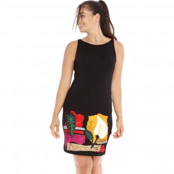 Mamatayoe - Vestido recto en punto roma, escote redondo y bordado en el zócalo, color negro