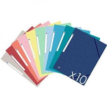 Oxford TopFile+ – Lote de 10 carpetas de cartón con 3 solapas formato A4, cierre elástico, 10 colores surtidos