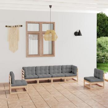 6-Piece Solid Pine Garden Lounge Set with Cushions