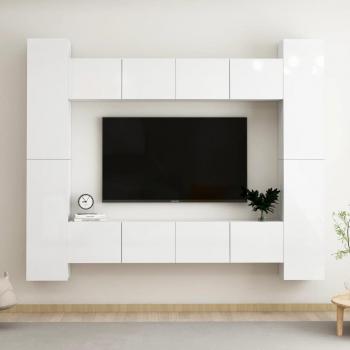 Set de Muebles para Salón y TV de 8 Piezas en Madera Ingenieria, Dimensiones 80 x 30 x 30 cm, Color Blanco Brillante