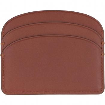 A.P.C. Women's Logo Detail Leather Card Holder in Brown