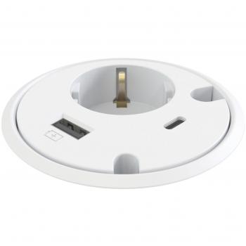 Adaptador de Corriente Compacto Kondator Powerdot con Toma de Corriente Type F, USB A y USB C en Color Blanco