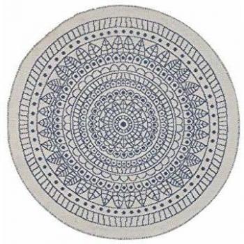 Alfombra Redonda Reversible Azul y Beige de Material Sintético para Interior y Exterior Ø140 cm Yalak