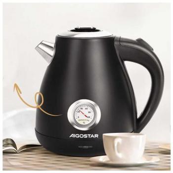 Hervidor de Agua Eléctrico Retro Aigostar Adrian 1,7L Acero Inoxidable 2200W con Indicador de Temperatura, Apagado Automático y Protección contra Ebullición en Seco