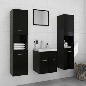 Conjunto de muebles de baño aglomerado negro con acabados en madera negra de múltiples capas