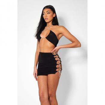 Diamante Rope Slinky Mini Skirt Black