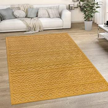 Alfombra Nordica Etnica Lisa Amarillo 120x160 cm para Salon, Habitacion, Cocina, Exterior y Terraza - Paco Home