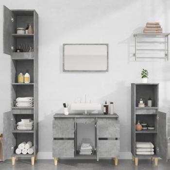 Set de muebles de baño 3 piezas de hormigón y madera gris multicapa